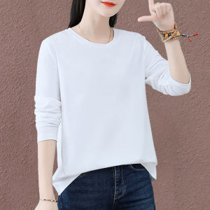 Loose Fit Pure Cotton Long Sleeve T-Shirt Womens Solid Color Casual Top plus Size Base Shirt Autumn 2025 Leisure Body Tee
