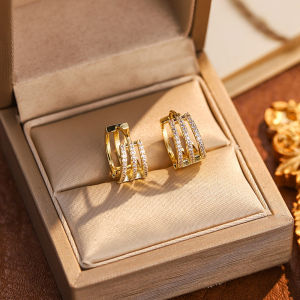 Discount Sale 14K Gold Light-luxury Zircon Circle Ear Clip Trendy Temperament Hoop Earring For Women Hypoallergenic Birthday Festival Gifts Fashion Jewelry Accessories