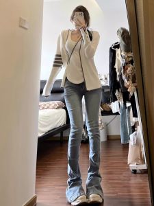 Quần Jeans Ống Loe Retro Cạp Cao Cho Nữ Cao 175 Quần Dài Dài Đến Sàn Ôm Dáng Giảm Béo Cho Mùa Thu