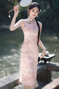 Young Style Chinese New Version Sleeveless Qipao Dress Elegant Daily Low Slit Polyurethane Elastic Fiber Summer Fashion
