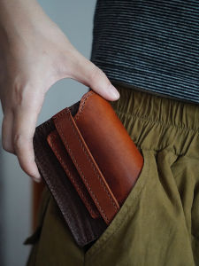 Misksola Retro Handmade Genuine Leather Lychee Pattern Accordion Card Holder Storage Wallet Men and Women Small Multi-Card Position