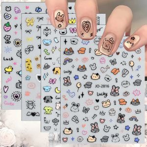 2 to 20 Sheets Cute Cartoon Animal Nail Art Stickers Kawaii Doodle Bear Cat Bunny Decals for DIY Nails Adhesive Manicure Decor