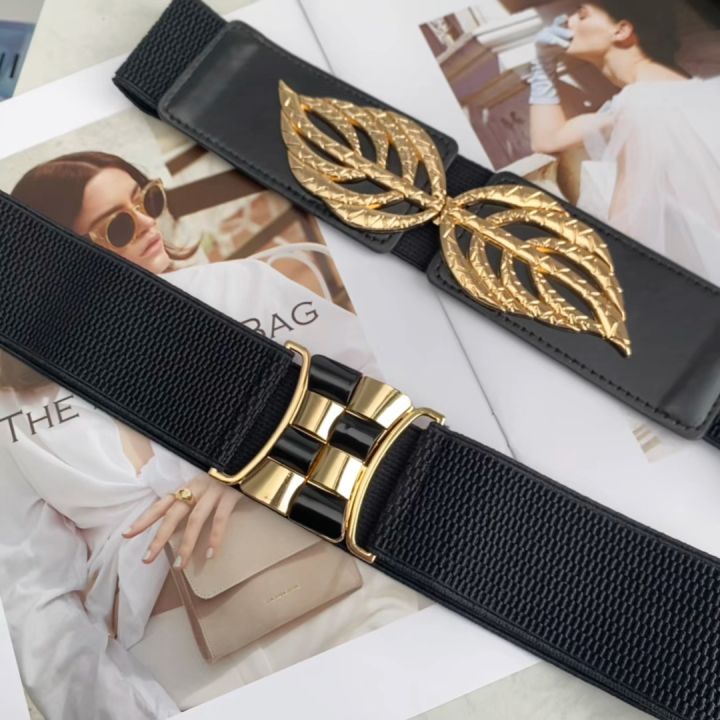 Korean Fashion Black Belt Thin Waist Elastic Belt Metal Buckle