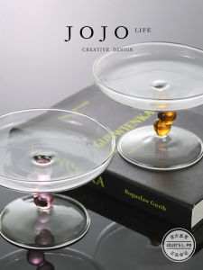 Elegant Glass High Footed Tray JOJOS L. PD.soil Decorative Gourd Shaped Fruit Plate Cake Serving Tray European Style Home Decor