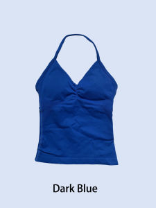 DF LOGO Womens Longline Strappy Backless Gym Top Scrunch Workout Open Back Bra Tank Top for Running Yoga Shirt