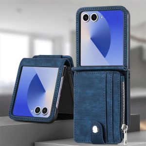 szhaiyu | Luxury Leather Wallet Phone Case for Samsung Galaxy Z Flip 8 7 6 5 4 3 Flip7 FE Flip6 with Zipper Card Holder Protection Cover