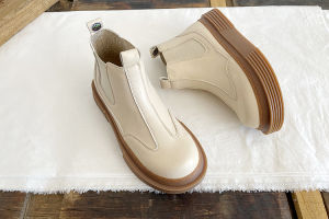 รองเท้าบูทมาร์ตินเพิ่มความสูงพื้นหนาสไตล์อังกฤษรองเท้าบูทสั้นกันน้ำกันหนาวแนววินเทจรองเท้าบูททำงานหัวกลมแนวอาร์ตๆแบบลำลองรองเท้าผู้หญิง