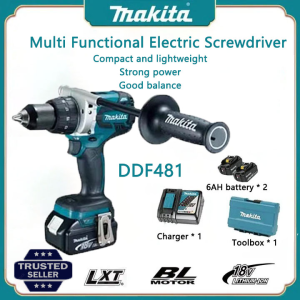 【Original facturer/Warranty 1 years】Makita handheld electric drill DDF481 18V brushless lithium battery rechargeable screwdriver electric drill home dustproof waterproof impact drill power tools