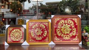 Tranh dơi ngũ phúc lâm môn bằng đồng liền tấm 3 cỡ (kích thước 40cm 50cm 60cm)