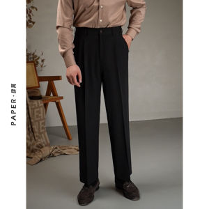 High Waist Straight Leg Naples Khaki Mens Casual Pants Business Gentleman Style Polyester Fiber Autumn Season Pure Color