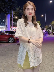 BINKAFENNY | Elegant Hollow Out Floral Embroidery Short Sleeve T-Shirt Womens Summer Fashion Versatile Chic Beautiful Top Design Split