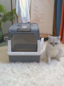Large Enclosed Cat Litter Box with UV Sterilization Cat Toilet Box With Top Door and Front Door
