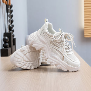 รองเท้าผู้หญิงส้นหนาหนังแท้คุณภาพสูง รองเท้าพื้นยางสไตล์คุณพ่อ ทรงหัวมน ทรงครึ่งแข้ง สวมใส่สบาย