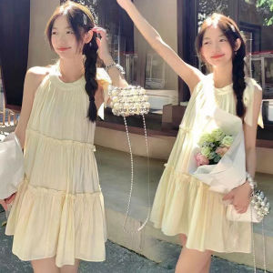 French Elegant Princess Style Sleeveless Neck Hanging Dress Summer 2024 New High-End A-Line INS Princess Dress for Girls