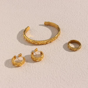 E.B.belle Classical Vintage Women Gold Plated Jewelry Set Chunky Statement Earring Rings India Dubai Gold Jewelry Accessories