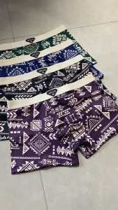 4PCS Mens Retro Boxer Briefs - American Style Geometric Print Underwear Breathable Mid-Rise Trunks