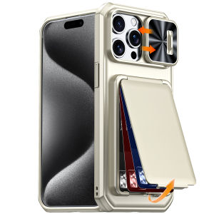For iPhone 15 Pro Max Case with RFID Blocking Card Holder Build-in Military Grade Drop Protection Cover Phone Case-Titanium