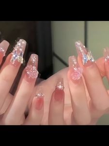 Handmade UV Nail Beauty Wear Armor Gentle Nude Blush Aurora Butterfly Flash Pure Desire White Bride Photo