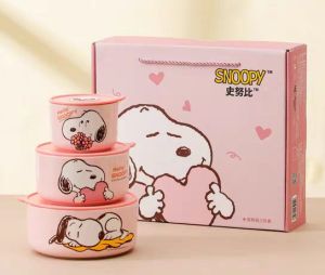 SET MANGKOK KERAMIK SNOOPY IMPORT / MANGKOK MAKAN SNOOPY PENAUTS / SET 3 IN 1  PANCI BEKAL SNOOPY