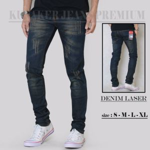 Celana Jeans Sobek Pria Panjang Stretch Melar Denim Tebal Slimfit Skinny Size S-XL Premium