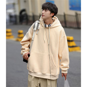 100% Pure Cotton Hooded Sweaters Menswear Autumn and Winter Simplicity Solid Color Hong Kong Style Japanese-Style Retro Heavy Weight High Street Loose Tops