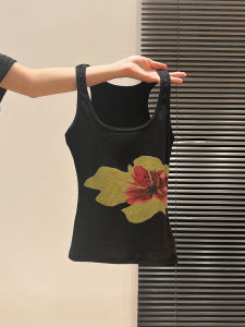 Summer New Pure Desire Gradient Flower Print Mini Strap Vest Womens Unique Outerwear Sleeveless Top Commute Style Slim Fit