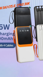 DXJ C703 & C15 UltraCharge 30K 22.5W Power Bank with 4 Built-in Cables Black & White Colors