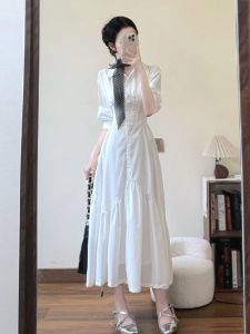 French Elegant Beautiful Dress High Waist Shirt Dress Slimming Waist Spring Season Short Sleeve Long Dress A-Line Skirt