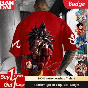 Dragon Ball Anime Super Saiyan 4 Double-sided Printed T-shirt Summer Cotton Mens and Womens Loose Casual Short Sleeved Top