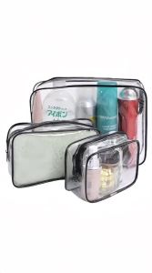 Clear PVC Travel Toiletry Bag / Waterproof Vinyl Organizer Clear Makeup Bags with Zipper Handle Straps / Cosmetic Bag
