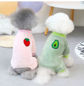 Pet Jumpsuit Fruit Pattern All-match Skin-friendly Pet Puppy Four-leg Fleece Bodysuit Clothing or Small Dogs Lovely Pet Apparel