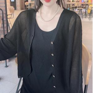 เสื้อคลุมแขนยาวผ้าไหมน้ำแข็งสไตล์เกาหลีสำหรับผู้หญิงในฤดูร้อน เสื้อคลุมกันแดดแบบบาง เสื้อคลุมผู้หญิง แขนยาว ปกโปโล ปกโปโล