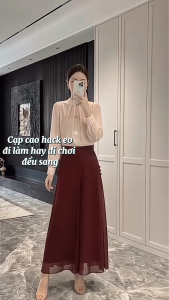 Quần Giả Váy Nữ Ống Rộng Cạp Cao - Vải Voan 2 Lớp Mềm Mát Đính Cúc Nút Tàu Á Đông Thanh Lịch B6