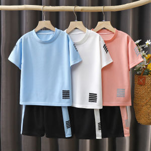 Childrens Sporty Breathable Quick Dry Thin Short Sleeve Two-Piece Set Summer Outdoor Casual Wear for Boys And Girls