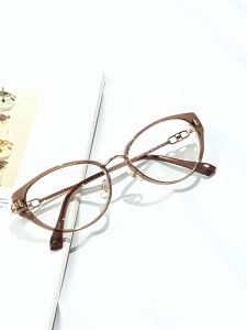Fashion Kacamata Photocromic Anti Radiasi Cat Eye logam Lensa dapat diganti wanita