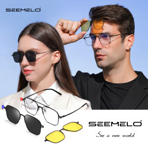 SEEMELO แว่นกันแดด 3 ใน 1 แว่นกันแดดโพลาไรซ์ชาย แว่นกันแดดแม่เหล็ก แว่นกลางคืน เฟรมแว่น เลนส์ 3 คู่ แว่นตาป้องกันรังสี UV ไม่แยกเพศ แว่นตาแฟชั่น