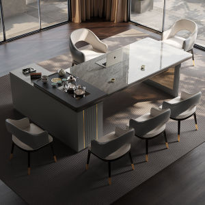 Stone Plate Tea Table Office Tea Making Table Tea Table Modern Simple and Light Luxury Chair Combination Tea Table Kettle Integrated Tea Set Suit