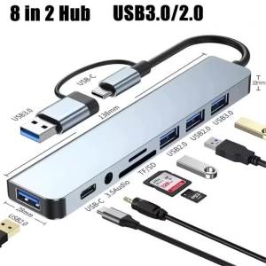 8 In 2 USB HUB With Splitter Card Reader USB C Port USB 3.0 / 2.0 SD/TF Splitter Card Reader Docking Station