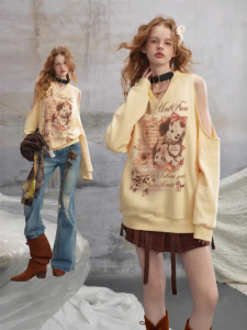 Unifree | American Retro Spring Style Relaxed Fit Wide Puppy Print Sweatshirt