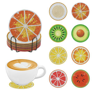 8-piece DIY fruit diamond art coasters and cup holders wooden coasters for living rooms offices bars and restaurants