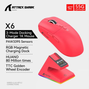 ATTACK SHARK | ATTACK SHARK X6 Tri-Mode Wireless Gaming Mouse 55g Lightweight PAW3395 Sensor 26000 DPIRGB Charging Dock1000Hz Polling Rate