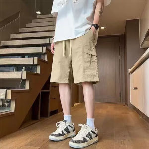 Summer Thin Sporty Loose Straight Casual Pants Five-Quarter Length Workwear Trousers Simple Stylish Youthful Polyester Fiber