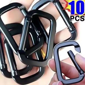 10Pcs Multi-Function Safety Buckle Camping Carabiner Black Square Fast Hang Backpack Pendant Mini Buckle KeyChain Outdoor Accessories