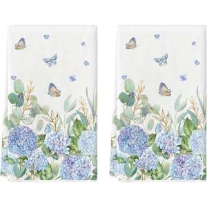 2Pcs Butterfly Hydrangea Kitchen Towels 40Cm*60Cm Towel Set Best Bath Towel Super Absorbent Soft Cleaning Cloth Cooking and Baking Tea Towel Hand Towel Cleaning Cloth Dishcloth Kitchen Decoration Living Room Decorations Kitchen Essentials H...