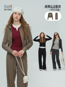 Womens Yoga Clothes Set Winter New High Elastic Breathable Hooded Zipper Casual Slimming Sports Jacket Running Fitness