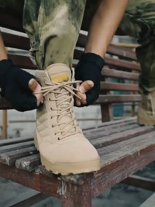 บูทผู้ชายข้อสูง สำหรับงานหนัก-เดินป่า-ทะเลทราย แบบทหาร防滑+กันกระแทก พื้นยางทนทาน สวมใส่กลางแจ้งสุด