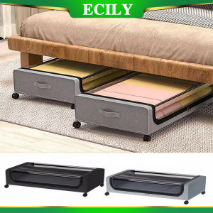 ECILY ที่จัดระเบียบใต้เตียงนอนใต้เตียงรองเท้าภาชนะลิ้นชักกลิ้งที่มีฝาปิดชั้นวางของทรงกล่องอุปกรณ์ห้องนอนถังขยะ