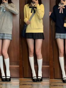 เสื้อสเวตเตอร์คอวีแขนยาวบางสำหรับผู้หญิง สไตล์นักเรียนญี่ปุ่น เสื้อคลุมกันหนาวฤดูใบไม้ร่วง/ฤดูหนาว สีสันสดใส ปกติ