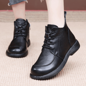 Leather Soft Bottom Mom Shoes Short Boots Autumn New Womens Shoes Anti-slip Single Boot Winter Martin Boots Comfortable Leather Boots