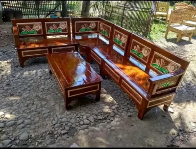 kursi set tamu kayu minimalis sudut ukir jepara